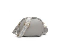 Tassels Three Zipped Sections Canvas Strap Cross Body Bag JFY Grey One Size