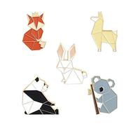 Tassety 5 Pieces Animal Enamel Brooches Set Cartoon Fox Panda Koala Pin Brooches Badge for Backpacks and Jackets, Metal