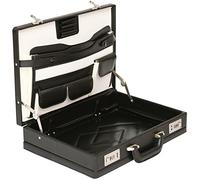 Tassia Professional Leather Expandable Executive Attache Case Briefcase - Business Briefcase - Black Briefcases with Combination Locks - Laptop Hand Luggage Pilot Case