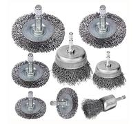 tassieroon 8 Piece Wire Brush Wheel Cup Brush Set 1/4Inch Hex Coarse Crimped Carbon Steel Wire Wheel for Rust Removal