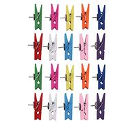 tassieroon Push Pins with Wooden Clips Pushpins Tacks Thumbtacks, Paper Clips with Pins for Cork Boards Notes Photos Wall and Craft for Offices Home Schools Use Multicolor 20pcs