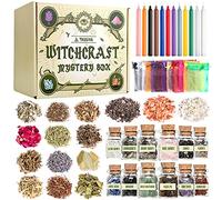 Tassika Witchcraft Starter Kit, Witchcraft Supplies for Wiccan Altar- 63 Pack of Crystals Dried Herbs, Colored Magic Candles, Charm Bags and Ritual Witches Salt for Spells, Baby Witches…