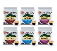 Tassimo Coffee Jacobs Café Crema Selection - Jacobs Caffé Crema Mild/Classico/Intenso Coffee Pods- 6 Packs (96 Servings)