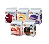 TASSIMO Coffee Selection - Caf? Hag Cr?ma Decaf/Costa Latte/Cadburys Hot Chocolate/Kenco Americano Grande Coffee Pods -5 Packs (56 Servings)