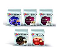 Tassimo Coffee Selection - Costa Cappuccino/Americano/Cadbury Hot Chocolate/L'Or Latte Macchiato/Kenco Americano pods - 5 Packs (56 Servings)
