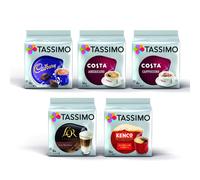 Tassimo Coffee Selection - Costa Cappuccino/Americano/Cadbury Hot Chocolate/L'Or Latte Macchiato/Kenco Americano pods - 5 Packs (56 Servings)