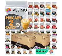 Tassimo Coffee, Tea & Hot Chocolate Pods - Pick Any 2 Cases (Each 5 Packs, Total 10 Packs) from 50+ Blends Including Hot Chocolate, Cappuccino, Flat White, Americano, Latte, Caramel, Classico Etc.
