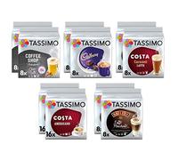 Tassimo Coffee Variety Pack - Costa Americano/Caramel Latte, Cadbury Choco, Chai Latte, Baileys Latte Macchiato Capsules - 10 Packs (96 Drinks)