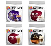 Tassimo Costa Cappuccino + Cadbury + Costa Latte + L'Or Latte Macchiato Caramel x 4 Favourite Packs, Total 56 Discs