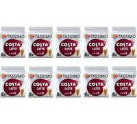 Tassimo Costa Latte Coffee Pods 16 discs, 8 servings (Pack of 10, Total 160 discs, 80 Drinks)