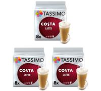 Tassimo Costa Latte Coffee Pods 16 discs - (Pack of 3, Total 48 discs, 24 Drinks)