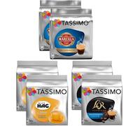 Tassimo Decaf Variety Bundle - Flavours: Marcilla Espresso Decaf, Cafe Hag Crema, LOR Decaf Espresso (Pack of 6, Total 96 Coffee Pods) All Decaffeinated