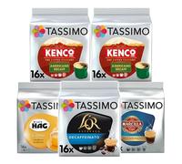 Tassimo Decaf Variety Pack Coffee Pods (Pack of 5, Total 80 Capsules) - Kenco Americano, L’OR, Marcilla & Café Hag