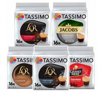 Tassimo Espresso Variety Pack Coffee Pods (Pack of 5, Total 88 Capsules) - Grand Mere, Jacobs Ristretto, L’OR Fortissimo, L’OR Classique & L’OR Splendente