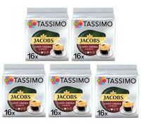 Tassimo Jacobs Caffe Crema Classico Coffee Capsules - (Pack of 5, Total 80 Pods) - Rich Smooth Coffee with Velvety Golden Crema T-Dics