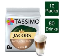 Tassimo Jacobs Latte Macchiato Classico Coffee Pods - 10 Packs (Total 160 Pods, 80 Drinks)