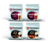 Tassimo Latte Bundle - Costa Latte/Costa Caramel Latte/L'Or Latte Macchiato/Latte Macchiato Caramel Coffee Pods - 4 Packs (32 Servings)