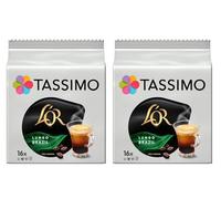 Tassimo L'OR Lungo Brazil Coffee Pods x16 (Pack of 2, Total 32 Capsules) - 100% Arabica Medium Roast Coffee - T DISCs