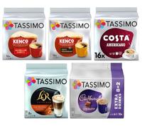 Tassimo Special Variety Pack Coffee Pods - Includes Kenco Americano Grande XL, Kenco Pure Colombian, Costa Americano, L'OR Caramel Latte Macchiato & Cadbury Hot Chocolate (Pack of 5, Total 66 T-Discs)