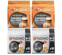 Tassimo Winter Latte Bundle - Coffee Shop Selections Chai & Cinnamon Roll Coffee Pods (Pack of 4, Total 36 Drinks)