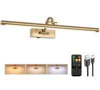 Tassuowell Picture Light Battery Operated with Remote, 3CCT Dimmable Picture Light for Paintings, Brass Rechargeable 24 inch Battery Operated Wall Sconce for Art Lighting Gallery Portrait Artwork