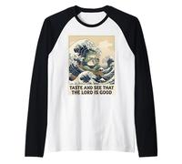 Taste and See that The Lord is Good Psalm 34:8 Frog Japanese Raglan Baseball Tee
