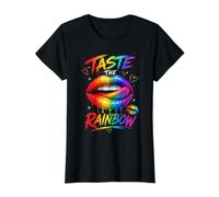 Taste the Rainbow Lips Colorful Value Graphic T-Shirt, Women, Black, M