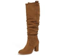 Tasteall Fold Over Platform Boots for Women, Knee High Shark Boots Round Toe Pleated Slouchy Boot Shoes for Casual, Brown, 3 UK