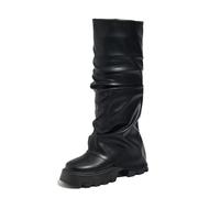 Tasteall Fold Over Platform Boots for Women, Knee High Shark Boots Round Toe Pleated Slouchy Boot Shoes for Casual, Black, 2 UK