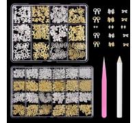 Tastetreasure 10000+Pcs Gold & Silver Nail Charms Art Kit: 3D Bows, Stars, Hearts, Caviar Beads & Rhinestones with Wax Pen & Tweezers - Luxury Metallic Decoration for DIY Crafts, Nails, Jewelry