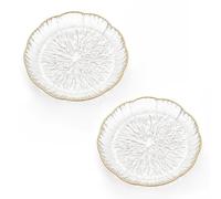 Tastetreasure 2 Pack Gold Rim Plastic Fruit Bowls, Clear Acrylic Decorative Serving Bowl for Kitchen Counter, Modern Flower Shaped Salad Bowl, Crystal Look Candy Dish and Snack Plate for Living Room