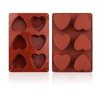 Tastetreasure 2 Pack Heart Shaped Silicone Cake Moulds, 6 Cavity Non-Stick Baking Moulds for DIY Cakes, Valentines Day Baking Tray
