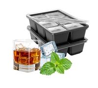 Tastetreasure 2 Pack Large Ice Cube Tray with Lid, Silicone Big Square Ice Cube Moulds for Whiskey and Cocktails, BPA Free Reusable Freezer Trays, Easy Release Giant Ice Maker, Black