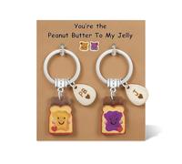 Tastetreasure 2 Pcs Matching Keychains for Best Friends Couples, Cute Peanut Butter and Jelly PB&J Toast Keychain Set, Unique Friendship Gifts for Women Men BFF, Birthday Christmas Anniversary