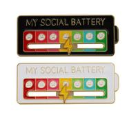 Tastetreasure 2 Pcs My Social Battery Pin Badge, Funny Sliding Mood Tracker Enamel Pins, Creative Introvert Gifts for Women Men, Interactive Lapel Pin for Backpacks, Clothing, Hats, Black & White
