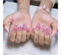 Tastetreasure 30 Pcs 3D Sea Star Press on Nails, Ocean Theme Pink Shell False Nails, Padded Starfish & Pearl Glue on Nails, Full Sizes Glossy Stick on Nails with Jelly Glue & File