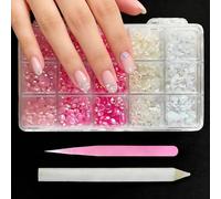 Tastetreasure 3000+Pcs Multi-Use Round Flatback Rhinestone Set 15 Grid Pink & AB Iridescent Mixed Size Gems Includes Tweezers & Dotting Pen for Nail Art Phone Case Decoration