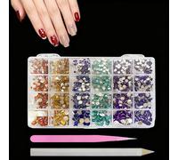 Tastetreasure 3000+Pcs Multi-Use Round Flatback Rhinestone Set 24 Grid Mixed Color Size Cryrred Color Gems Includes Tweezers & Dotting Pen Luxury DIY Nail Art Phone Case Decoration