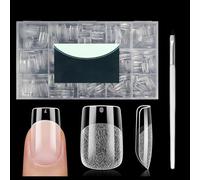 Tastetreasure 360Pcs Short Square Soft Gel Nail Tips, 15 Sizes Half Matte Full Cover Pre-shaped Clear Press on Nails, No C Curve Extension False Nails with Brush for DIY Home Manicure