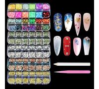 Tastetreasure 6000+ Pcs Nail Art Rhinestones & 3D Charms Kit, 6 Boxes 72 Grids Professional Bedazzling Gems Set with Tweezers & Wax Pen, Mixed Crystals Pearls Butterflies for Nails Crafts DIY