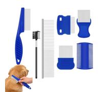 Tastetreasure 7 Pcs Flea Comb Set for Cats & Dogs, Professional Head Lice Comb and Nit Comb, Fine Tooth Metal Dog Comb for Tear Stain & Dandruff Removal, Versatile Grooming Kit for All Hair Types,