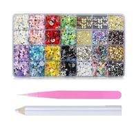 Tastetreasure 9000Pcs Nail Art Charms and Gems Kit, 28 Grids 3D Nail Decorations Set, Colorful Rhinestones Bows Butterfly Star Pearls Flatback Crystals for DIY Manicure and Crafts