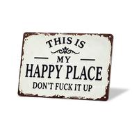 Tastetreasure This Is My Happy Place Metal Sign, 8 x 12 Inch Aluminium Wall Art, Funny Rustic Quote Sign for Man Cave, Garage, Bedroom, Bar, Workshop and Home Decor, 1 Pack