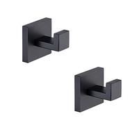 TASTOS Bath Towel Hooks Matte Black, 2 Pack Stainless Steel Robe Coat and Clothes Hook, Heavy Duty Wall Hook for Bathroom & Kitchen, Modern Square Style Wall Mounted (Black)