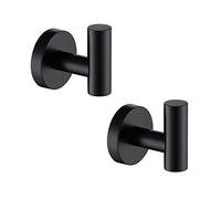 TASTOS Matte Black Bathroom Towel Coat Hook Stainless Steel, 2 Pack Robe Clothes Cabinet Closet Sponges Hooks Holder Round Style Heavy Duty Wall Hook for Bathroom Kitchen Hotel Wall Mounted