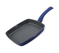 Tasty Everyday Grill Pan, Square Griddle Pan with Grooves, Non Stick Grill Pan for Grilling and Cooking with Soft-Touch Handle, Dishwasher Safe Cookware, Dimensions: Ø24cm, Colours: Grey & Blue