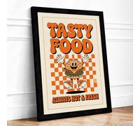 Tasty Food Diner Retro Framed Wall Art Print A2 (59.4×42cm) Black, Wall