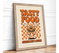 Tasty Food Diner Retro Framed Wall Art Print A2 (59.4×42cm) Oak, Wall
