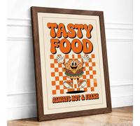 Tasty Food Diner Retro Framed Wall Art Print A2 (59.4×42cm) Walnut, Wall