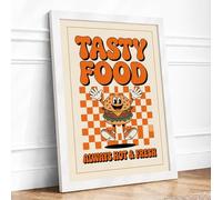Tasty Food Diner Retro Framed Wall Art Print A2 (59.4×42cm) White, Wall